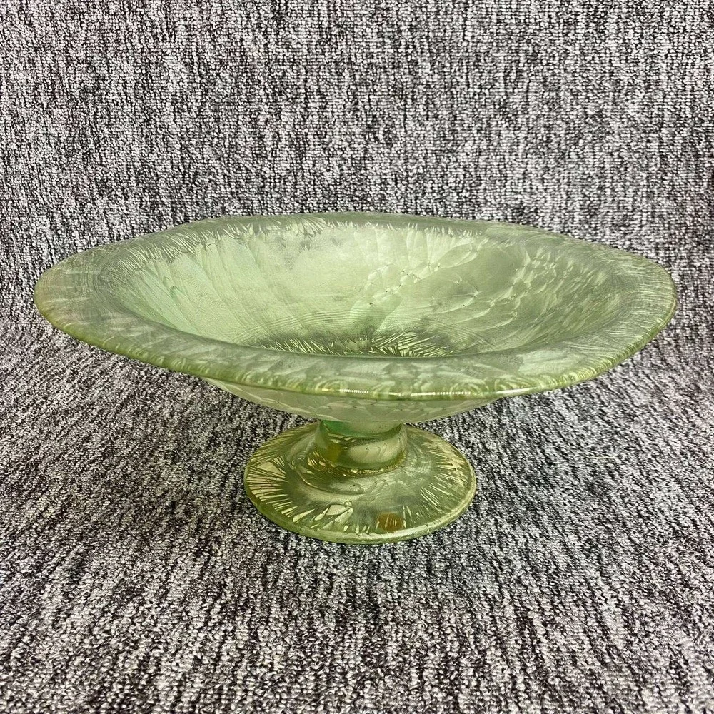 Spain Pedestal Bowl Home Decor 12in Green Frosted‎ Crystalline Glass Centerpiece
